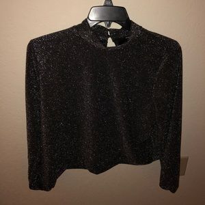 Mock neck mesh-like crop top